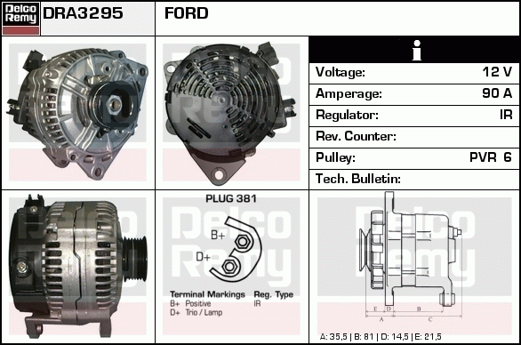 DELCO REMY DRA3295 Alternator