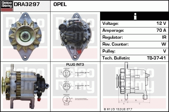 DELCO REMY DRA3297 Alternator