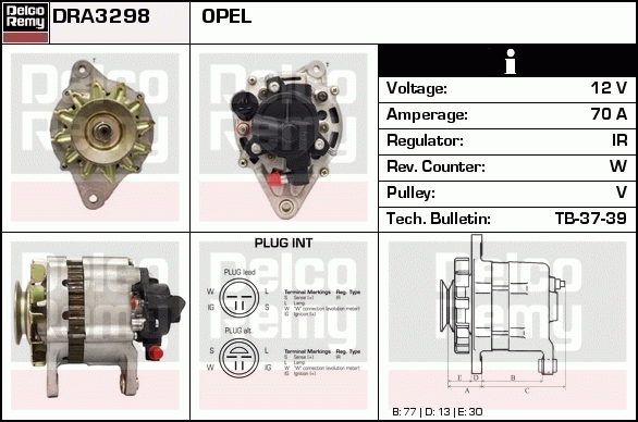 DELCO REMY DRA3298 Alternator