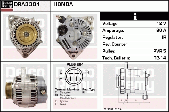 DELCO REMY DRA3304 Alternator