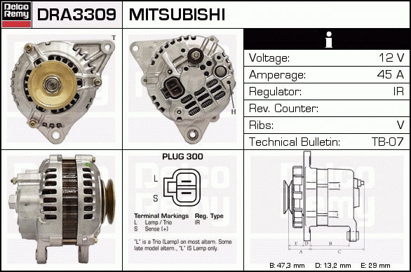 DELCO REMY DRA3309 Alternator