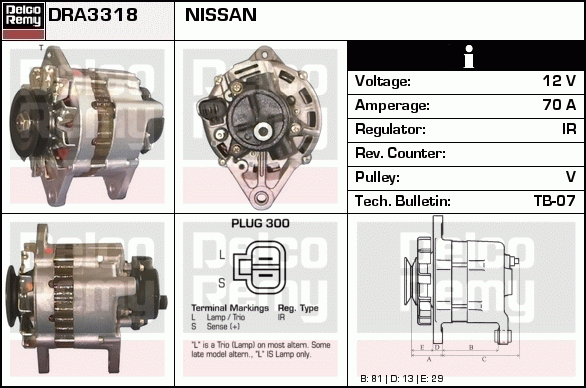 DELCO REMY DRA3318 Alternator