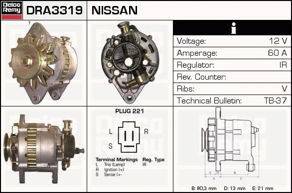 DELCO REMY DRA3319 Alternator