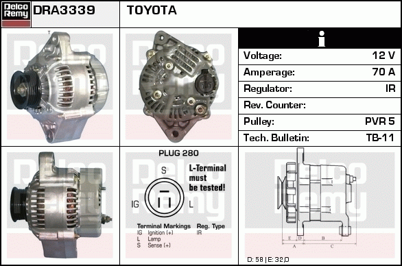 DELCO REMY DRA3339 Alternator