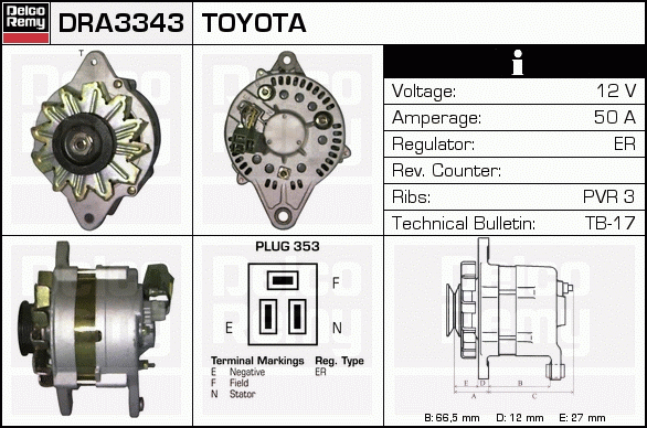 DELCO REMY DRA3343 Alternator