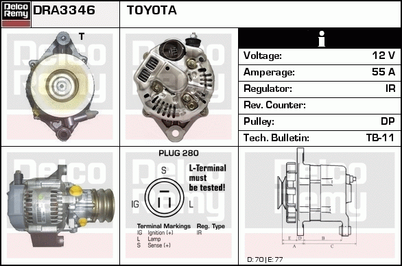 DELCO REMY DRA3346N Alternator