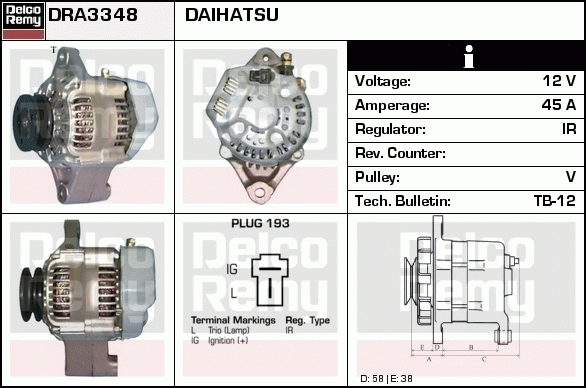 DELCO REMY DRA3348 Alternator