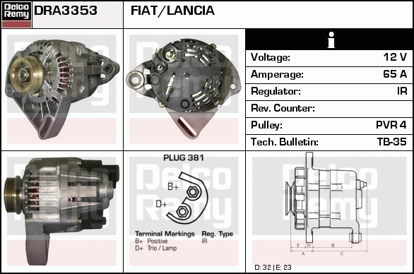 DELCO REMY DRA3353 Alternator