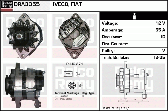 DELCO REMY DRA3355 Alternator