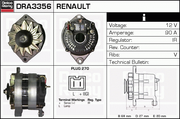 DELCO REMY DRA3356 Alternator