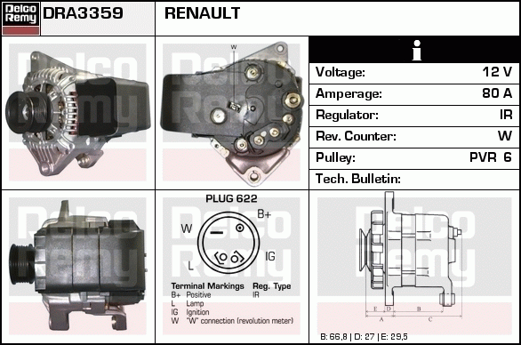 DELCO REMY DRA3359 Alternator