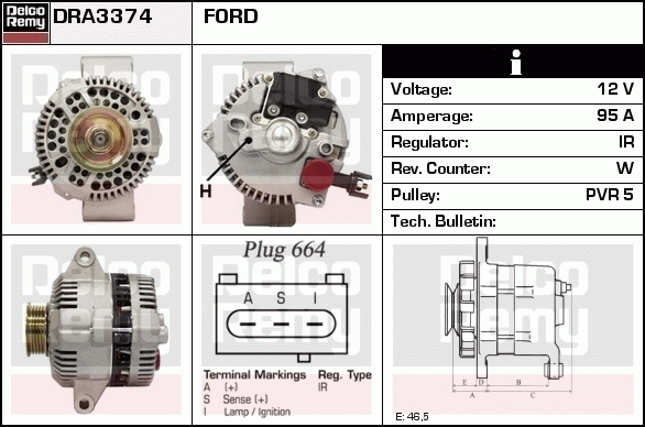 DELCO REMY DRA3374N Alternator