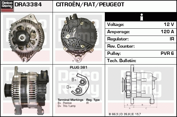 DELCO REMY DRA3384 Alternator