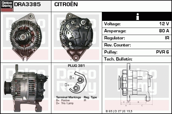 DELCO REMY DRA3385 Alternator