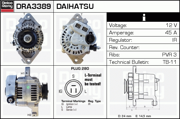 DELCO REMY DRA3389 Alternator