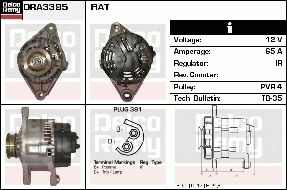 DELCO REMY DRA3395 Alternator