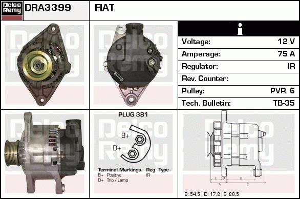 DELCO REMY DRA3399 Alternator