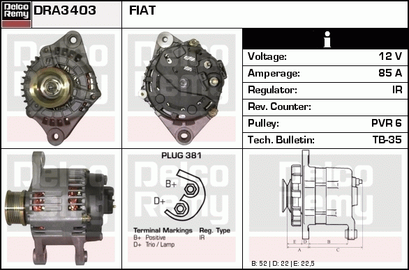 DELCO REMY DRA3403 Alternator