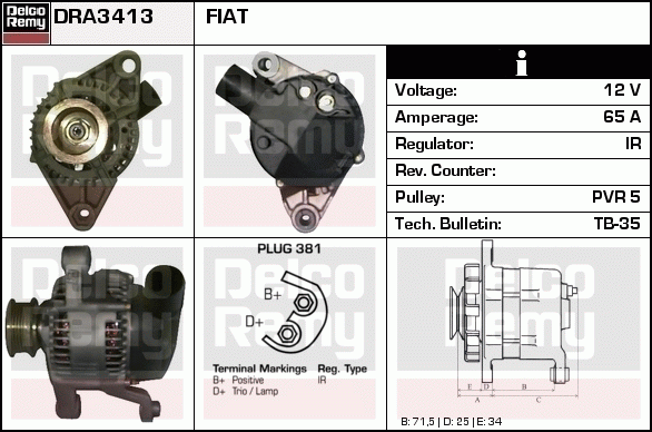 DELCO REMY DRA3413 Alternator