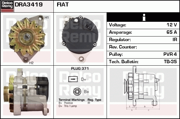 DELCO REMY DRA3419 Alternator