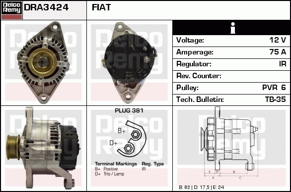 DELCO REMY DRA3424 Alternator