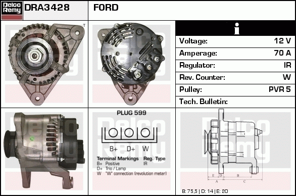 DELCO REMY DRA3428 Alternator