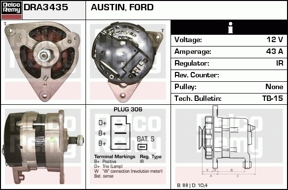 DELCO REMY DRA3435 Alternator