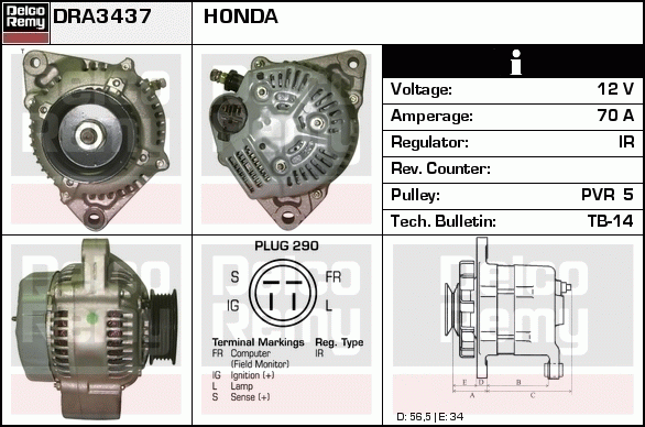 DELCO REMY DRA3437 Alternator