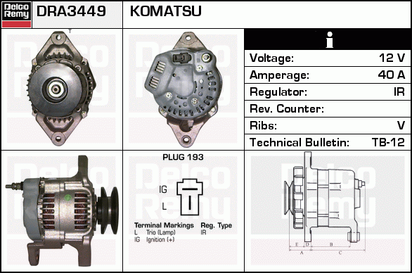 DELCO REMY DRA3449 Alternator