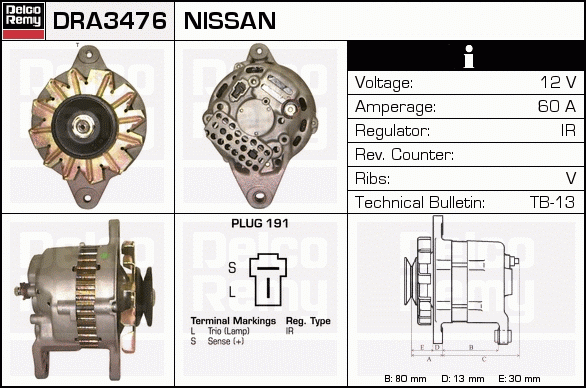 DELCO REMY DRA3476 Alternator