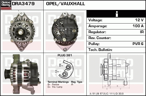 DELCO REMY DRA3479N Alternator