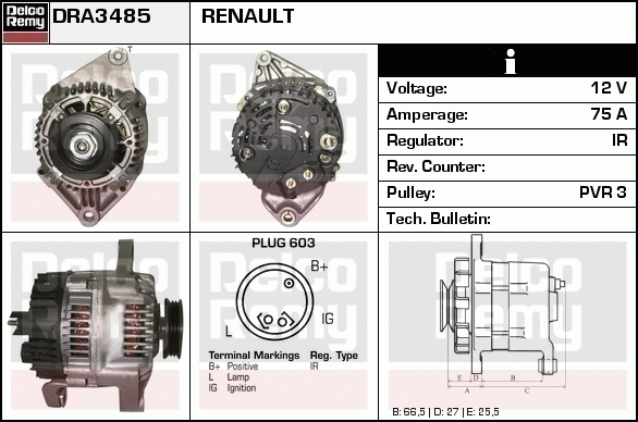 DELCO REMY DRA3485 Alternator