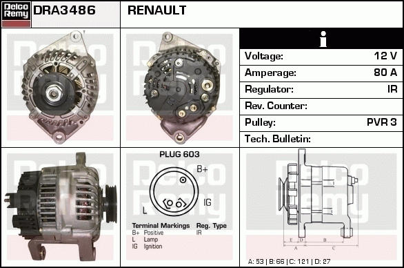 DELCO REMY DRA3486 Alternator