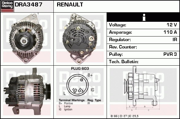 DELCO REMY DRA3487 Alternator