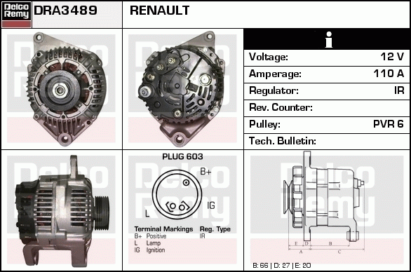 DELCO REMY DRA3489 Alternator