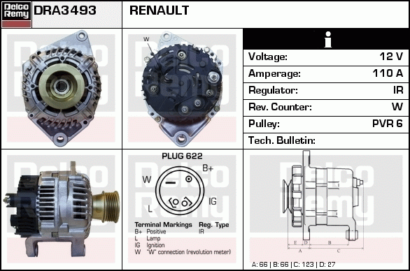 DELCO REMY DRA3493 Alternator