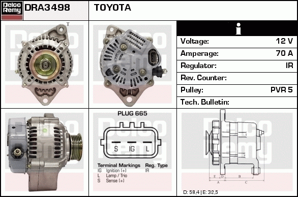 DELCO REMY DRA3498 Alternator