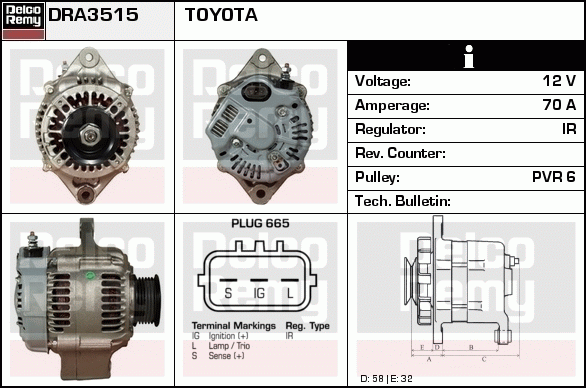 DELCO REMY DRA3515 Alternator