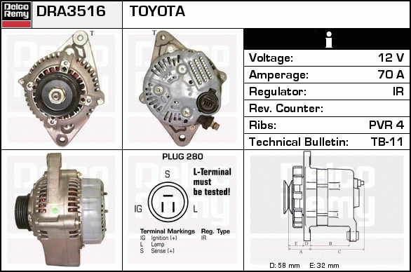 DELCO REMY DRA3516 Alternator