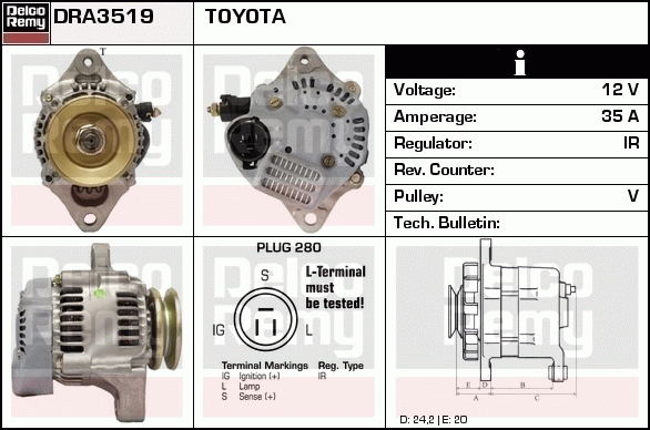 DELCO REMY DRA3519 Alternator