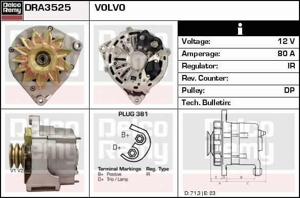 DELCO REMY DRA3525 Alternator