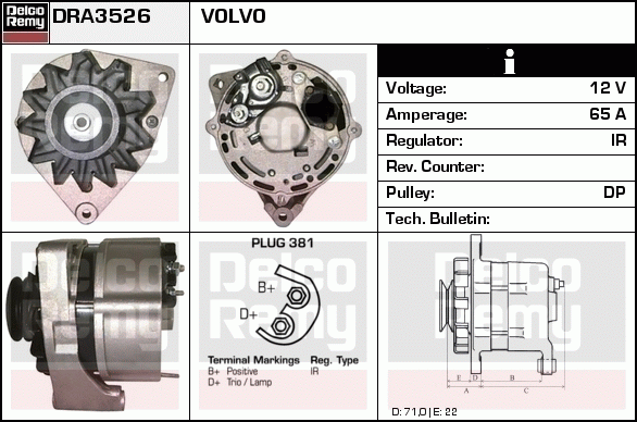 DELCO REMY DRA3526 Alternator