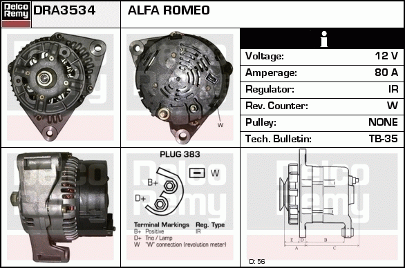 DELCO REMY DRA3534 Alternator