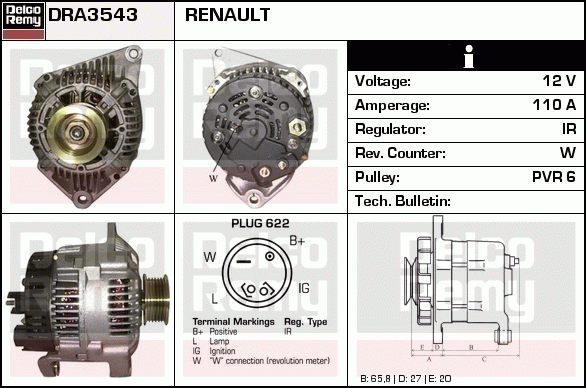 DELCO REMY DRA3543 Alternator