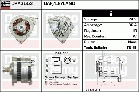 DELCO REMY DRA3553 Alternator