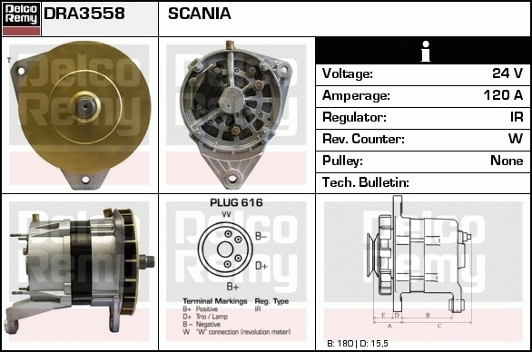 DELCO REMY DRA3558 Alternator