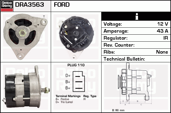 DELCO REMY DRA3563 Alternator