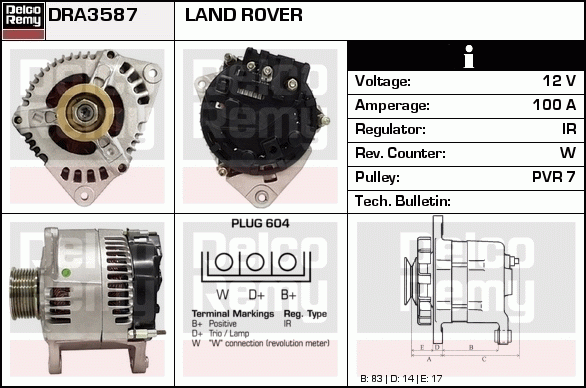 DELCO REMY DRA3587 Alternator