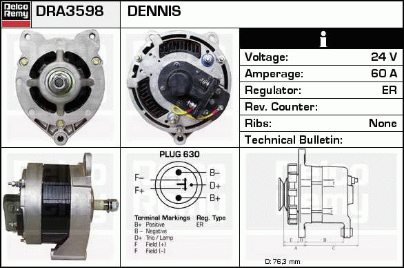 DELCO REMY DRA3598 Alternator
