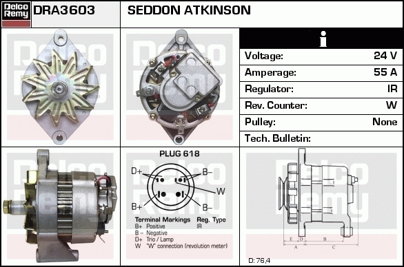 DELCO REMY DRA3603 Alternator